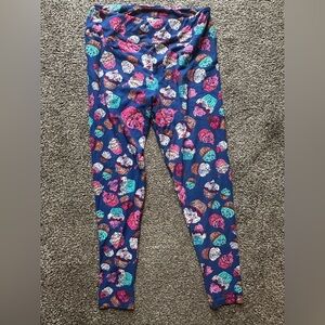 LuLaRoe Navy Leggings with Colorful Cupcake Print